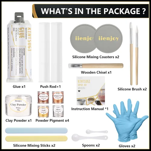 Miniatura 2 de iienjoy Kit de reparación Kintsugi, Kit Kintsugi seguro para alimentos de 4 colores repara cerámicas rotas, jade, vidrio, cerámica significativa