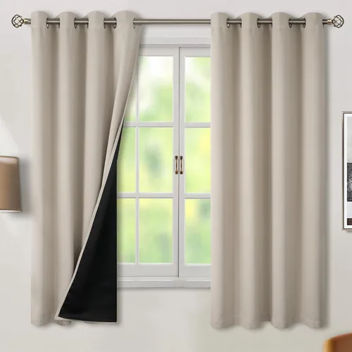 BGment Cortinas 100% opacas con aislamiento térmico para dormitorio con forro negro, doble capa, oscurecimiento de toda la habitación, reducción de