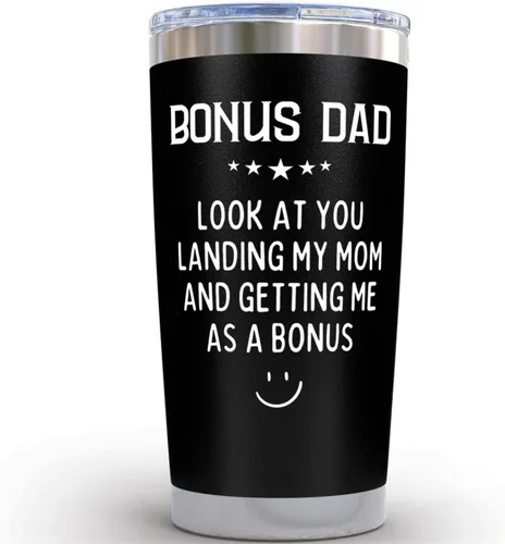 Regalos para papá adicional de hija - Mírale, lograste que mi mamá se enamore de ti y que me tenga como un bonus. Vaso de 20oz negro - Regalo para