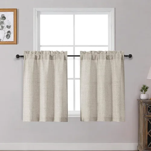 Miniatura 38 de OWENIE Cortinas de Cocina Negras Sobre Fregadero de 24 Pulgadas de Largo, Juego de 2 Paneles, Cortinas Cortas de Café con Textura Filtrante de Luz