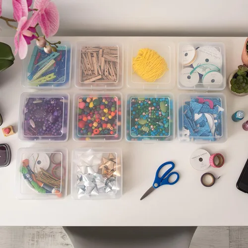 Miniatura 6 de IRIS USA Cajas para lápices, paquete de 18, Hecho en EE.UU. , contenedores organizadores de cuentas de plástico con tapa a presión para artes