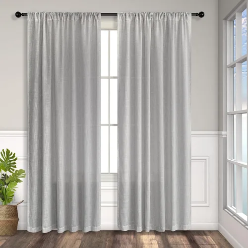 Miniatura 8 de Cortinas de lino gris claro, 2 paneles, presillas traseras, bolsillo para cortinero, semitraslúcidas, ahorran energía, estilo rústico, arpillera