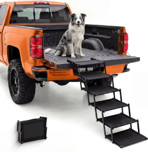 Miniatura 7 de Oiilores Escaleras plegables para perros grandes, rampa extra ancha para mascotas, para automóviles, SUV, superficie antideslizante, soporta hasta