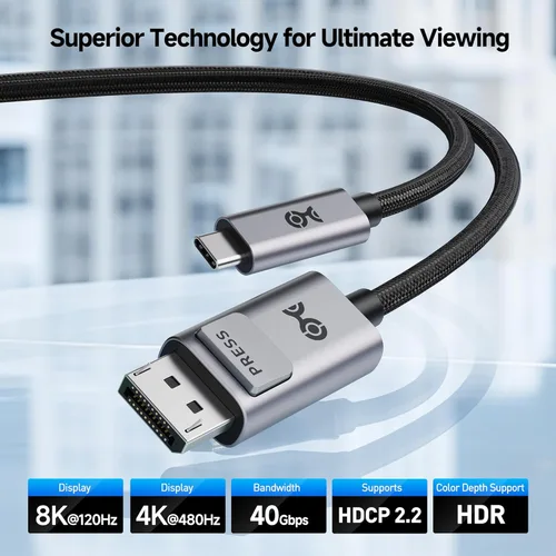 Miniatura 2 de Cable Matters Cable bidireccional USB-C a DisplayPort 2.1 de 40 Gbps - 3.0 ft / 3 pies, DP40 (UHBR10), 8K @120Hz / 4K a 480Hz, cable DisplayPort a