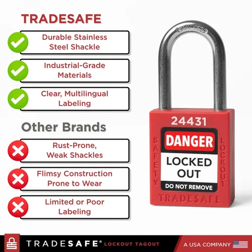 Miniatura 5 de TRADESAFE Juego de cerraduras de bloqueo - 7 cerraduras de loto rojas, cerraduras de bloqueo con llave diferente, 1 llave por cerradura, candados