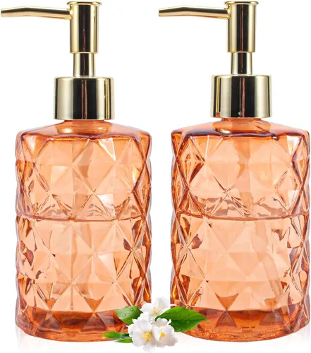 Miniatura 11 de Dispensador de jabón con bomba, dispensador de jabón con patrón de diamante para encimera de cocina, baño, accesorios de baño rosa intenso Rosa