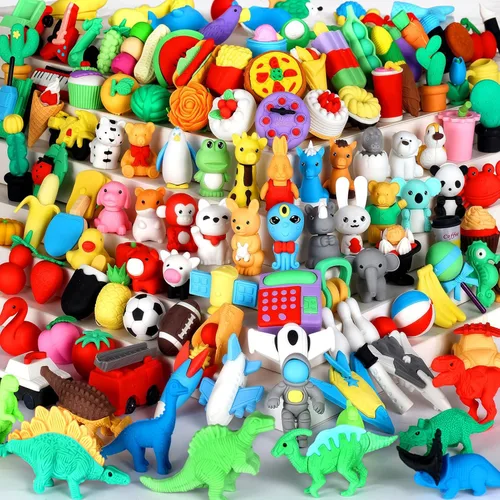 URSKYTOUS 130 piezas Borradores de animales para niños, mascotas de escritorio, borradores de lápices, rompecabezas 3D, mini, a granel, lindos y