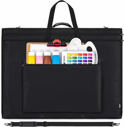 Miniatura 9 de JJRING 18x24 Bolsa de Portafolio de Arte - Estuche de Almacenamiento Grande con Asa y Correa de Hombro Ajustable, Carpeta de Portafolio para Obras