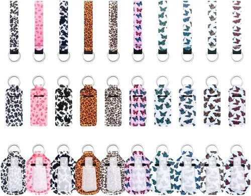 Miniatura 11 de Juego de 40 llaveros de botellas de viaje con soporte para muñequera, soporte para desinfectante de manos con botellas vacías