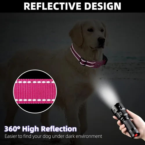 Miniatura 4 de Collar reflectante para perro, compatible con AirTag, collar de nailon para perros pequeños, medianos, grandes y extra grandes Rosado