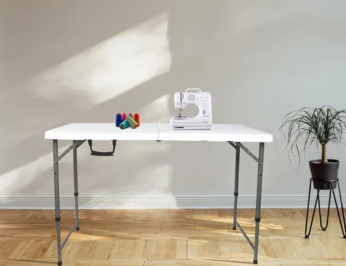 Miniatura 2 de Mesa plegable de 4/6/8 pies, mesa plegable de altura ajustable, escritorio pequeño para interiores y exteriores, mesa de picnic portátil de plástico