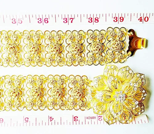 Miniatura 5 de Cinturón tailandés Placa de oro Piedra Blanca Joyería Cadena Vintage Rattanakosin Período Tailandia Traje Tradición Boda Mujeres Accesorio Para