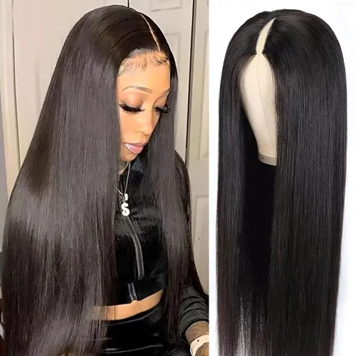 Miniatura 10 de Pelucas Ombre con Reflejos Parte en V Cabello Humano Liso Pelucas de Cabello Humano Brasileño Pelucas Parte en U Mejoradas Densidad 180% Media