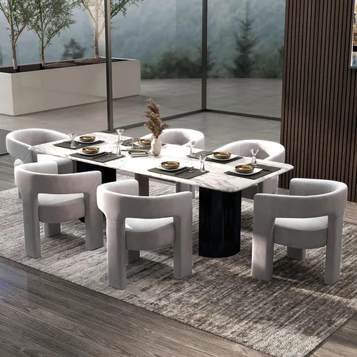 Miniatura 20 de Modernas sillas de comedor, silla de sherpa tapizada de terciopelo con respaldo, silla de tocador Boucle ensamblada cómoda para cocina, comedor