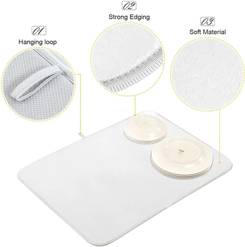 Miniatura 11 de Tapete rojo para secar platos pequeños, accesorios de cocina, tapete escurridor de platos de microfibra, resistente al calor, 16 x 18 pulgadas