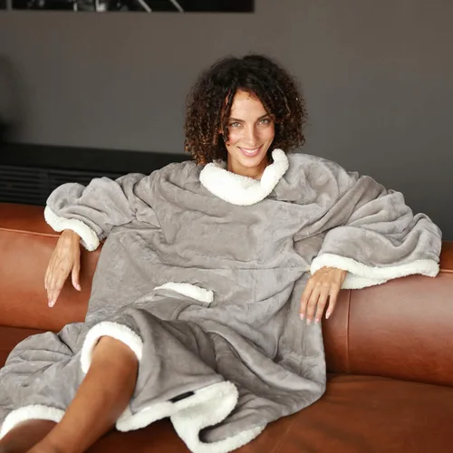 Miniatura 3 de Catalonia - Manta de forro polar tipo sherpa con mangas y bolsillo, microfelpa abrigada y cómoda para ver TV, manta para adultos, mujeres y hombres
