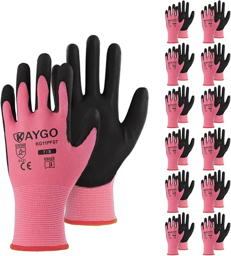 Miniatura 107 de KAYGO KG11PB - Guantes de seguridad con revestimiento delgado de poliuretano, tejido sin costuras, agarre suave en palma y dedos, para trabajo Verde