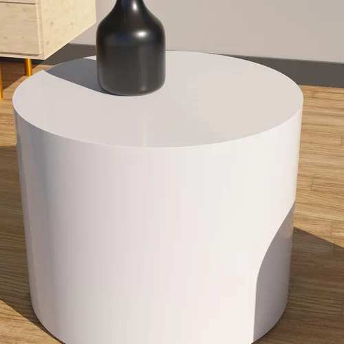 Miniatura 8 de KEVINSPACE Juego de 2 mesas auxiliares anidadas, modernas mesas de centro circulares para espacios pequeños, mesa auxiliar de madera blanca