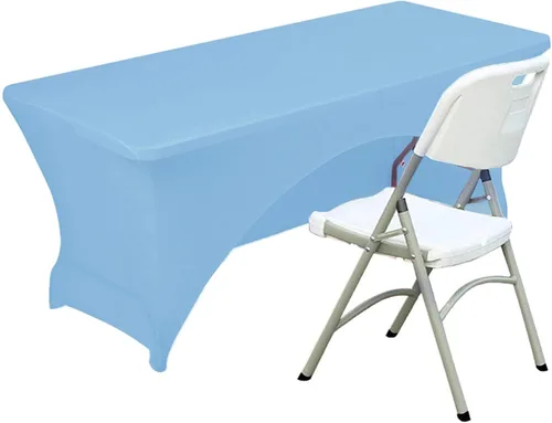 Miniatura 8 de Funda de mesa de poliéster ajustada de 4 pies con spandex, cubierta de mesa elástica, protector de mesa con parte trasera abierta - Negro