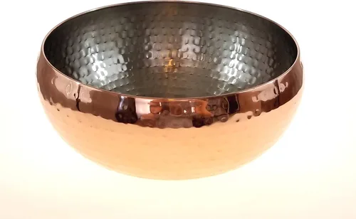 Miniatura 2 de Ensaladera martillada con acento de cobre de 3 piezas con 2 utensilios para servir, completo con cuchara y tenedor de gran tamaño a juego, úsalo