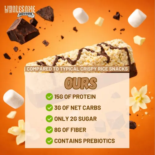 Miniatura 6 de Barritas de Arroz Crujiente de Proteína, 15g de Proteína, 3g-7g de Carbohidratos Netos, Bajo en Carbohidratos, Esponjoso, Suave, Gomoso, Sin Gluten