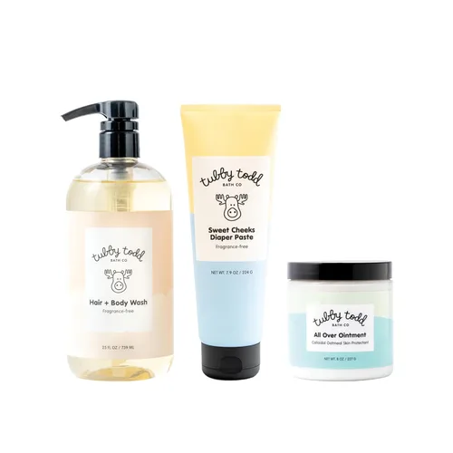 TUBBY TODD Baby Bundle - Conjunto de Cuidado de la Piel para Recién Nacidos - Champú y Gel de Cuerpo Hipoalergénico, Ungüento Multiusos con Avena