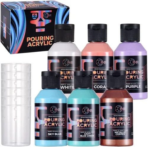Miniatura 10 de OPHIR Total 22.8OZ Set de Pintura Acrílica para Verter, 3 Suministros de Pintura Acrílica Premezclada para Verter en Negro y 3 en Blanco, para Juego