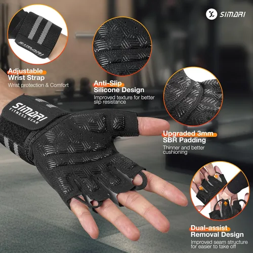 Miniatura 7 de SIMARI Guantes transpirables de entrenamiento para hombres y mujeres, guantes de levantamiento de pesas con acolchado, agarre, protección completa
