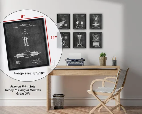 Miniatura 2 de Nikola Tesla Gifts Engineers - Decoración de pared Steampunk 6 (8 x 10 pulgadas) enmarcadas impresiones de patentes de arte de pared - Arte