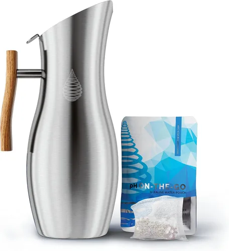 Miniatura 8 de Invigorated Water pH Vitality - Jarra de filtro de agua alcalina de acero inoxidable, purificador de agua de alto pH con 1 bolsa de filtro Negro