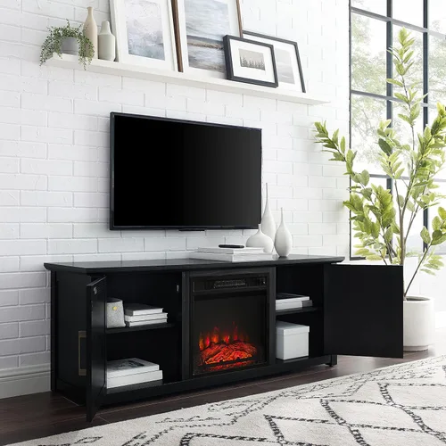 Miniatura 6 de Crosley Furniture Camden Soporte de TV con chimenea de perfil bajo para televisores de más de 65 pulgadas, centro de entretenimiento con estantes