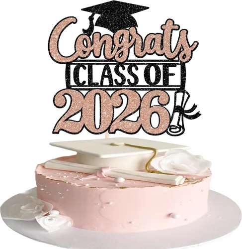 Miniatura 9 de Rsstarxi 1 paquete de 2026 con tapa de graduación 2026, decoración de pastel de felicitaciones graduadas para decoración de fiesta de graduación