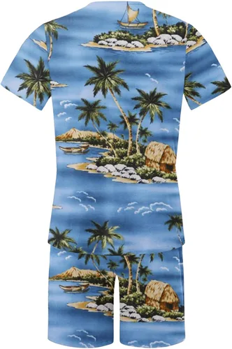 Miniatura 5 de Conjunto deportivo para hombre, conjunto de 2 piezas, camiseta hawaiana de manga corta y pantalones cortos, traje deportivo casual para la playa