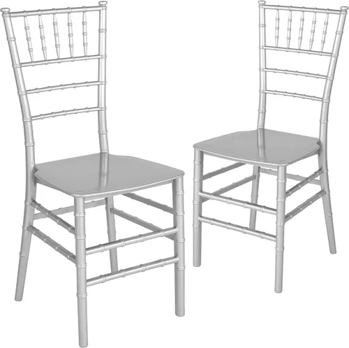 Flash Furniture Paquete de 2 sillas Chiavari apilables de resina plateada de la serie HERCULES plateado