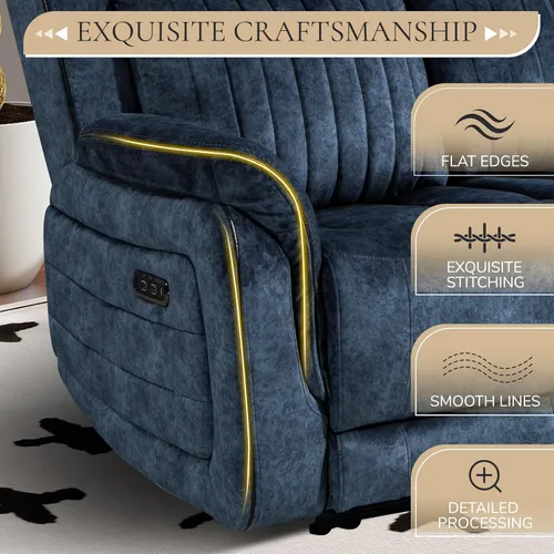 Miniatura 7 de Sofá reclinable eléctrico con gravedad cero, sillón reclinable eléctrico con reposacabezas ajustable, carga inalámbrica, puertos USB/C, sofá Azul