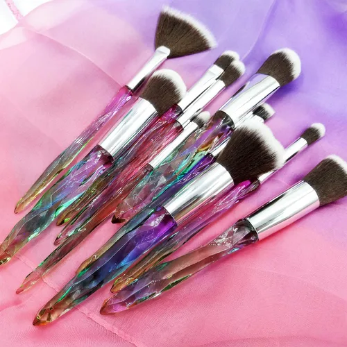 Miniatura 7 de Juego de brochas de maquillaje de 10 piezas, estilo de cristal, cerdas sintéticas de alta calidad, cepillo cosmético profesional, base facial