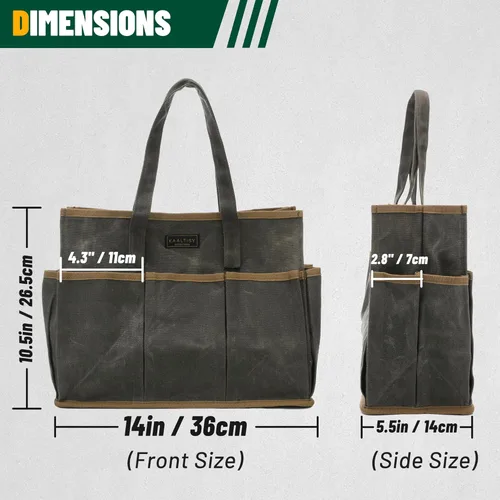 Miniatura 2 de Bolsa de herramientas de lona encerada resistente de 16 onzas, bolsa de herramientas de jardín Bolsa portátil de almacenamiento de herramientas
