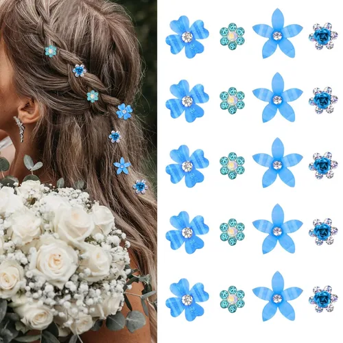Miniatura 14 de YISSION Mini pinzas para el cabello negras con flores surtidas para mujeres y niñas, 20 pasadores de pelo florales de cristal, accesorios elegantes