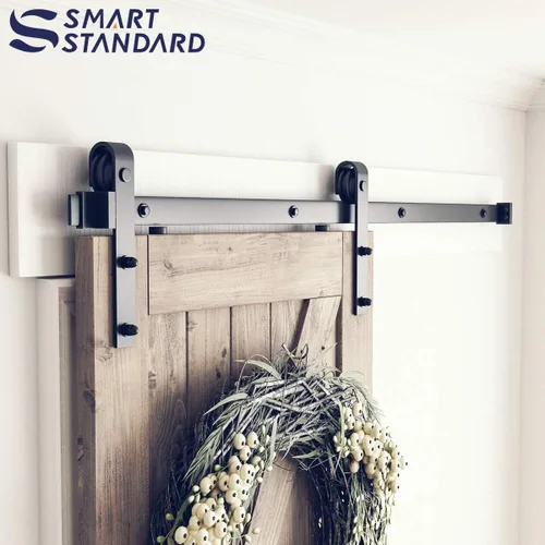 Miniatura 7 de SMARTSTANDARD Kit de herrajes para puerta corrediza de granero heavy duty resistente de 5 pies, suave y silencioso, incluye instalación detallada