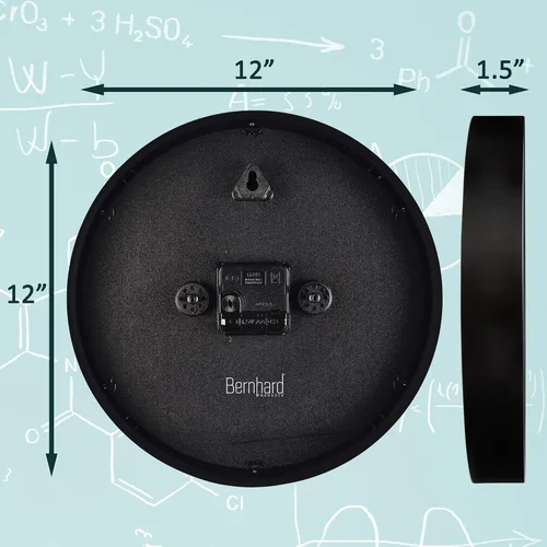 Miniatura 6 de Bernhard Products Reloj de pared negro de 12 pulgadas, silencioso, sin tictac, regalo único para profesor/estudiante/ingeniero, graduado, cuarzo