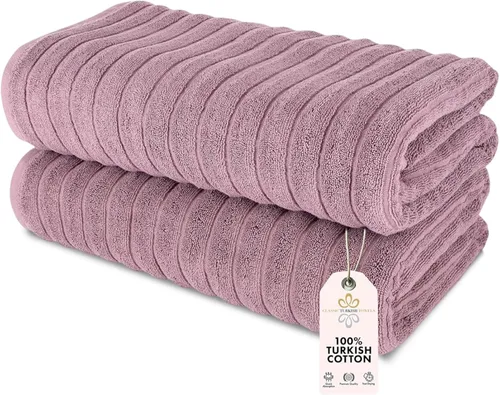 Miniatura 25 de Classic Turkish Towels - Juego de toallas de baño de algodón extragrande de alta calidad, gruesas y absorbentes, toallas de baño de lujo acanaladas