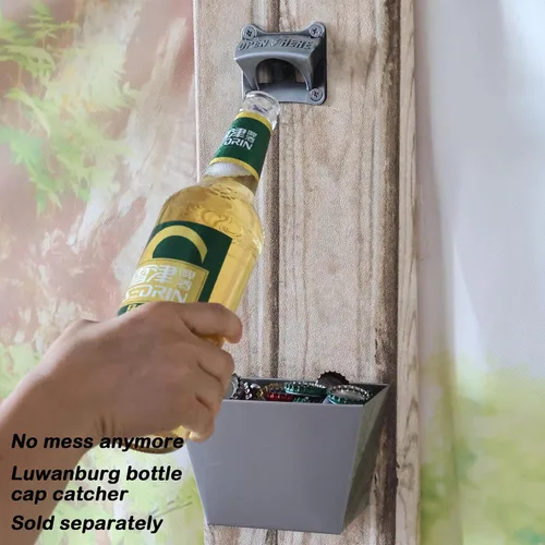 Miniatura 3 de Abridor cuadrado de tapa de botella de cerveza montado en la pared plata antigua