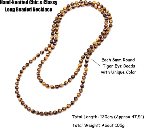 Miniatura 4 de PEARLADA Collar Largo de Cuentas de Ojo de Tigre Turquesa Interminable Hecho a Mano para Joyería de Mujeres 47.5