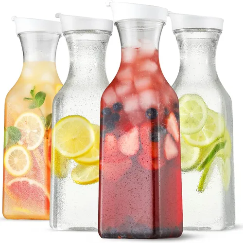 Miniatura 8 de NETANY Jarra de agua de plástico de 50 onzas con tapa abatible, juego de 2 recipientes de jugo de base cuadrada, jarra de plástico transparente