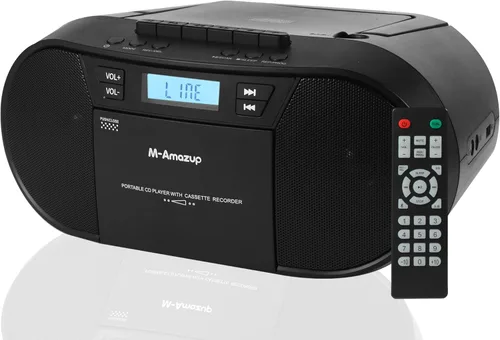Boombox Reproductor de CD Portátil, Combo Reproductor de Casetes con CD MP3 Bluetooth AUX TF USB Radio FM Alimentado por AC/DC, Caja de Boom con
