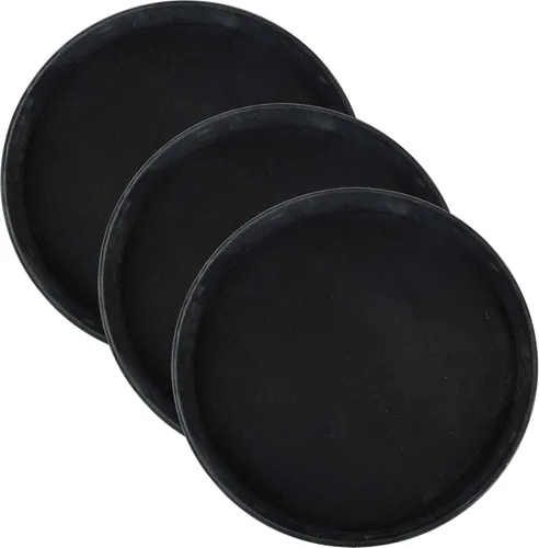 Winco TFG-14K - Bandeja redonda de fibra de vidrio con superficie antideslizante, 14 pulgadas, color negro (juego de 3)