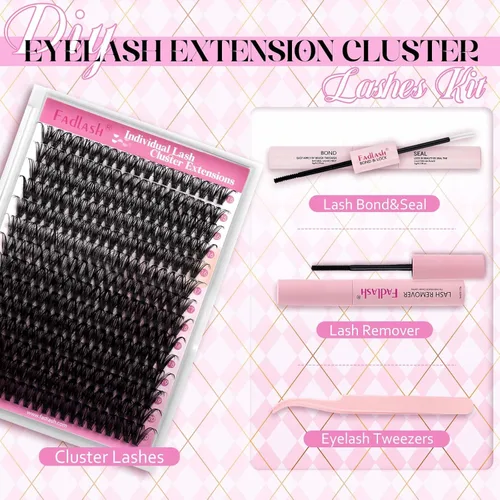 Miniatura 2 de Kit de Extensiones de Pestañas DIY, Pestañas Individuales en Racimos, Pegamento y Sellador de Pestañas, Removedor de Pegamento de Pestañas