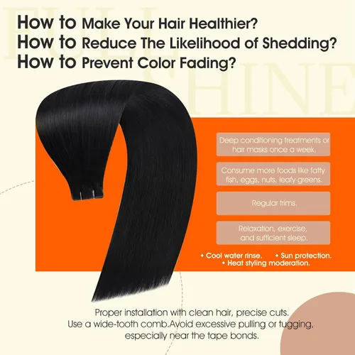 Miniatura 5 de Full Shine - Extensiones de cabello humano Remy con cinta adhesiva intacta de color 1 negro azabache, extensiones de cabello adhesivas, invisibles