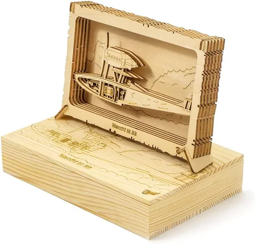 Miniatura 5 de Viloga Rompecabezas de madera 3D, modelo de aviones, marco de avión modelo de madera de balsa Macchi M33, kit de modelo de corte láser, marco