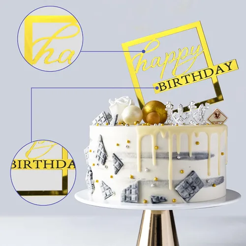Miniatura 3 de 10 adornos acrílicos dorados para tartas de cumpleaños, 10 estilos